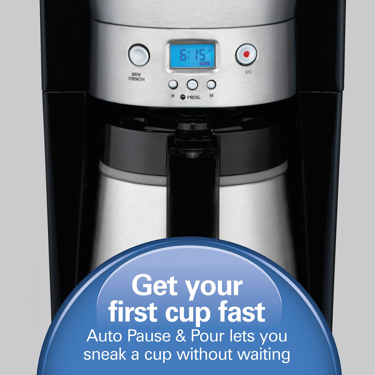 Stainless steel 10-cup carafe with double-wall insulation.