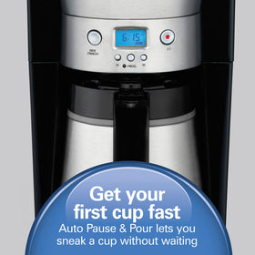 Stainless steel 10-cup carafe with double-wall insulation.
