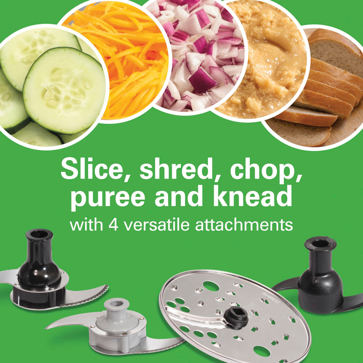 Hamilton Beach stainless steel S-blades deliver consistent, even chopping results