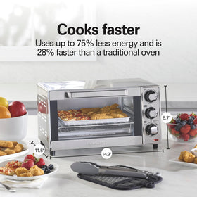 Hamilton Beach stainless steel toaster oven model 31401 on a kitchen counter