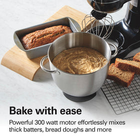 Dough hook included for kneading bread and dough.