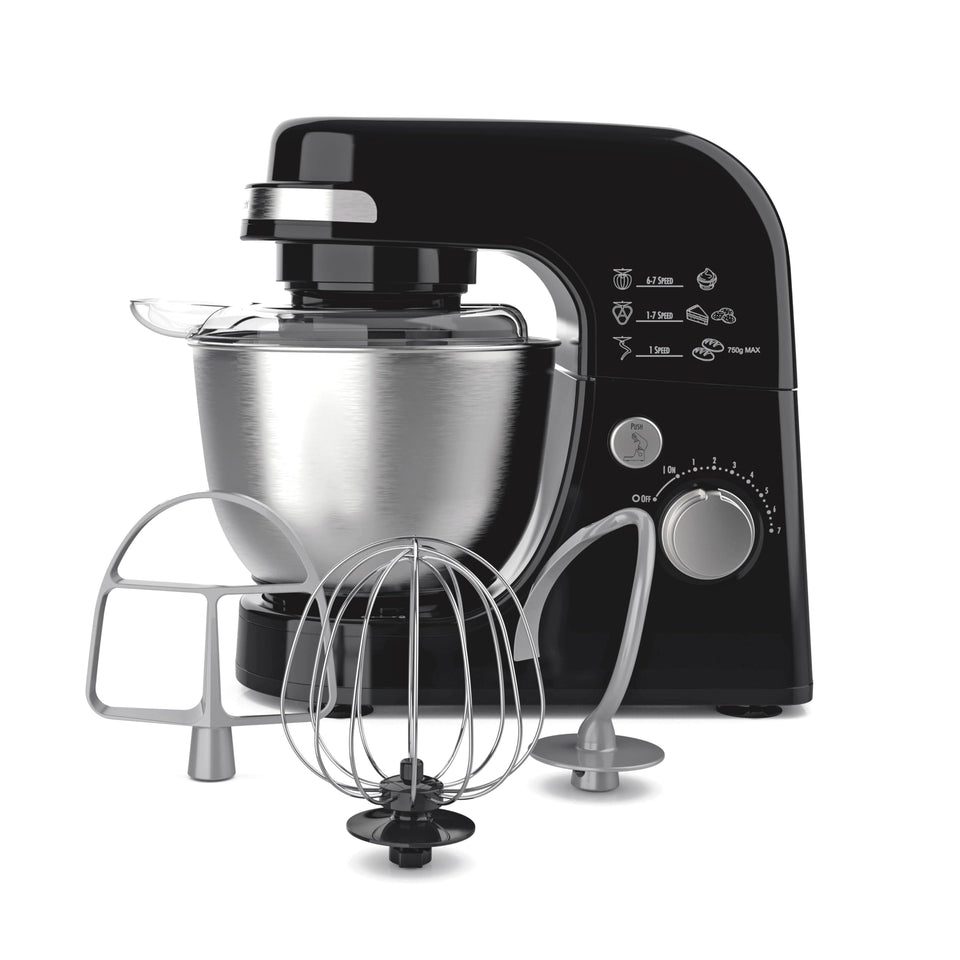 Hamilton Beach stand mixer front view in black, ideal for home baking tasks.