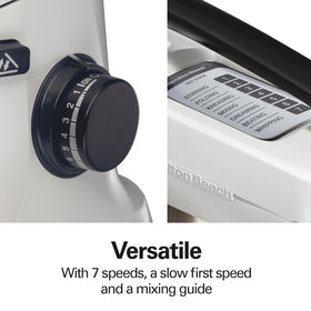 Hamilton Beach stand mixer splash guard reduces splatter while mixing.