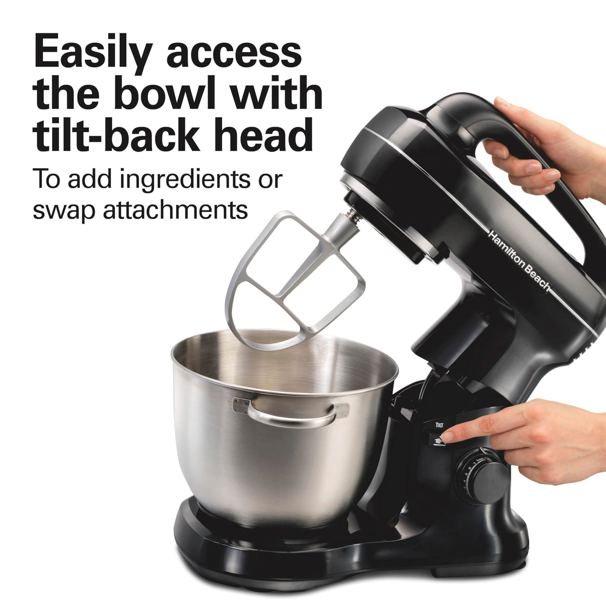 Stainless steel bowl and attachments are dishwasher safe.