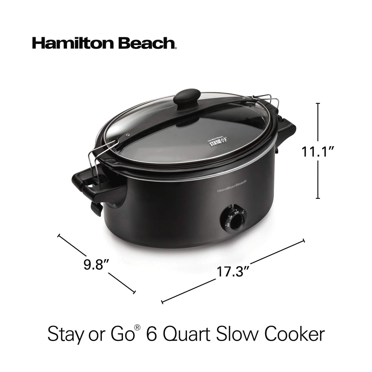 Hamilton Beach Stay or Go glass lid is dishwasher-safe for easy cleanup.
