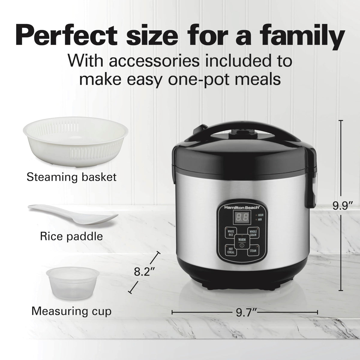 Hamilton Beach steam/rinse basket doubles as a colander for grains.