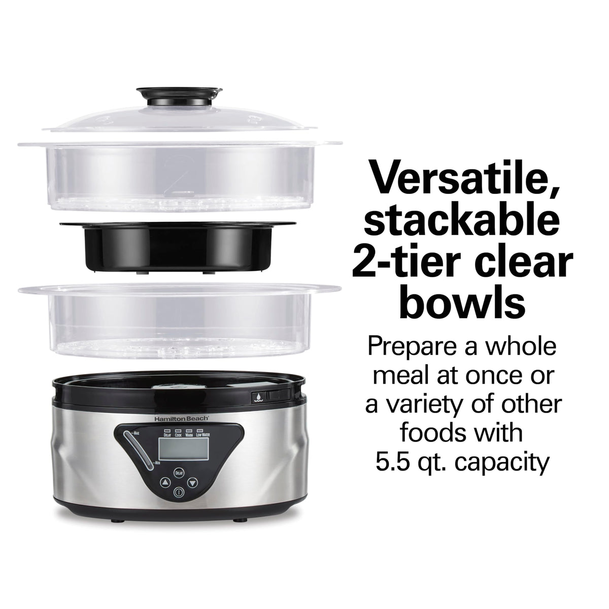 Removable center divider in Hamilton Beach steamer creates flexible capacity