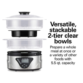 Removable center divider in Hamilton Beach steamer creates flexible capacity
