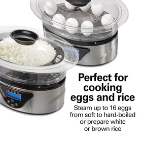 Egg holders on the Hamilton Beach steamer let you steam up to 16 eggs