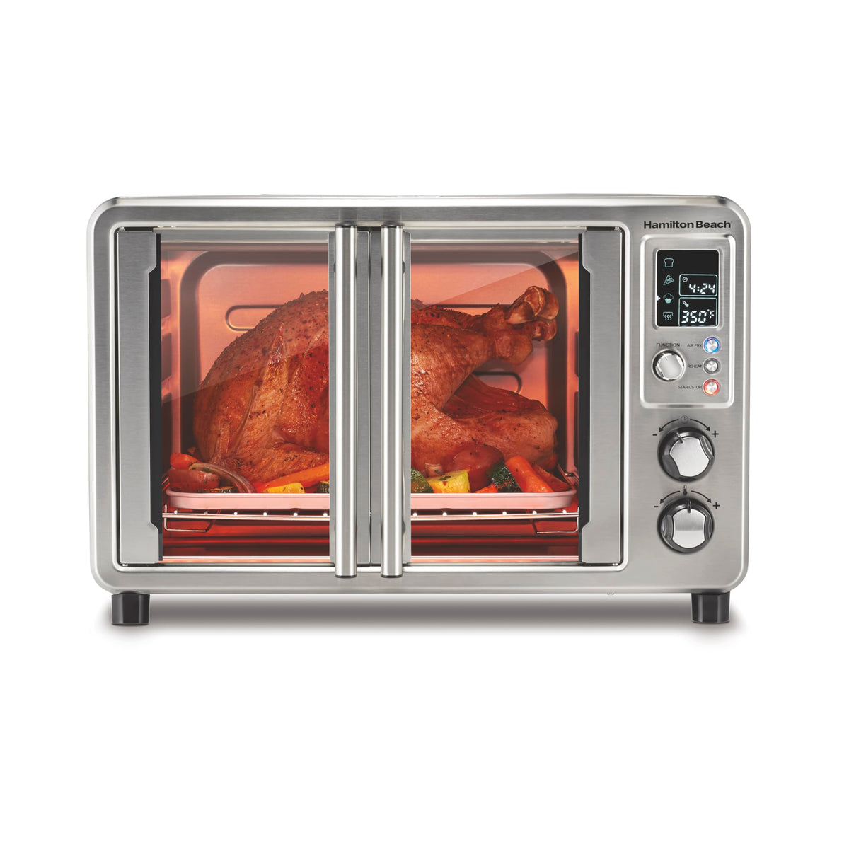 Hamilton Beach Sure-Crisp 6-in-1 XL front view with roomy 0.9 cu ft cavity