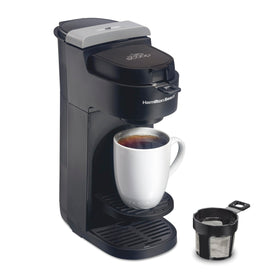 Hamilton Beach The Scoop with integrated coffee scoop brews an eight-ounce cup quickly.