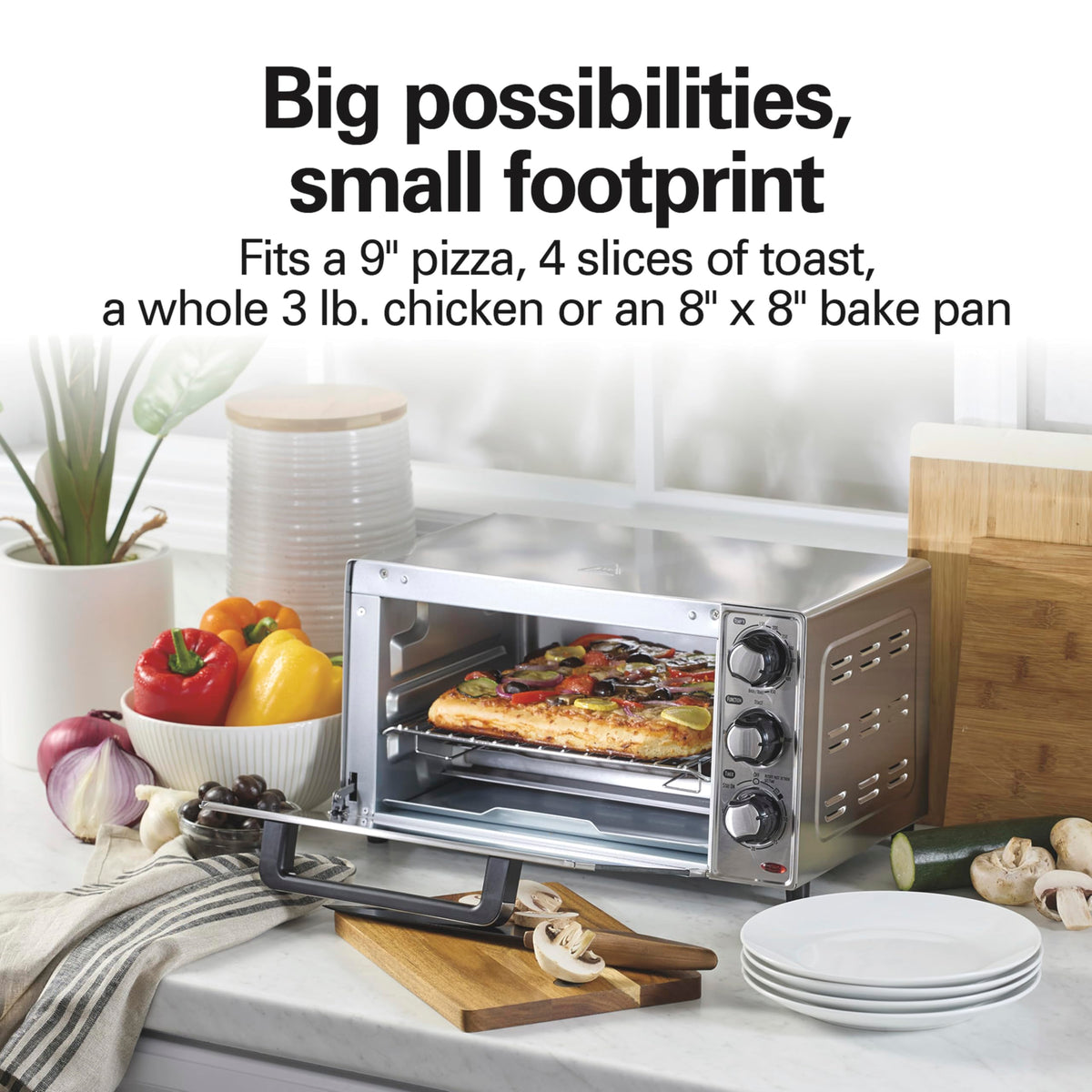 Hamilton Beach toaster oven control panel with simple settings for daily use