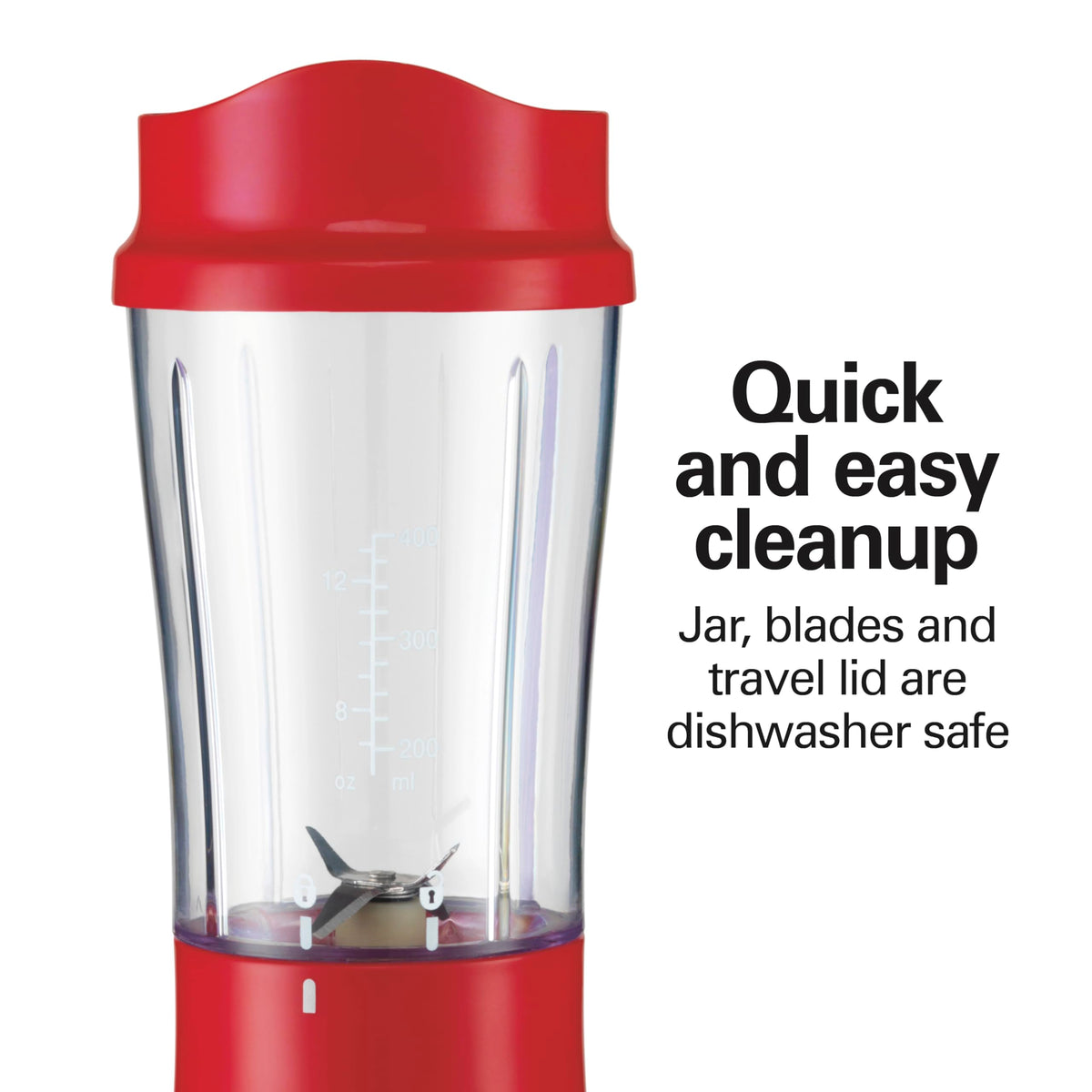 Hamilton Beach travel lid seals the jar for transport.