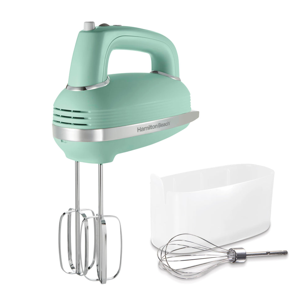 Hamilton Beach vintage green hand mixer front view for retro kitchens