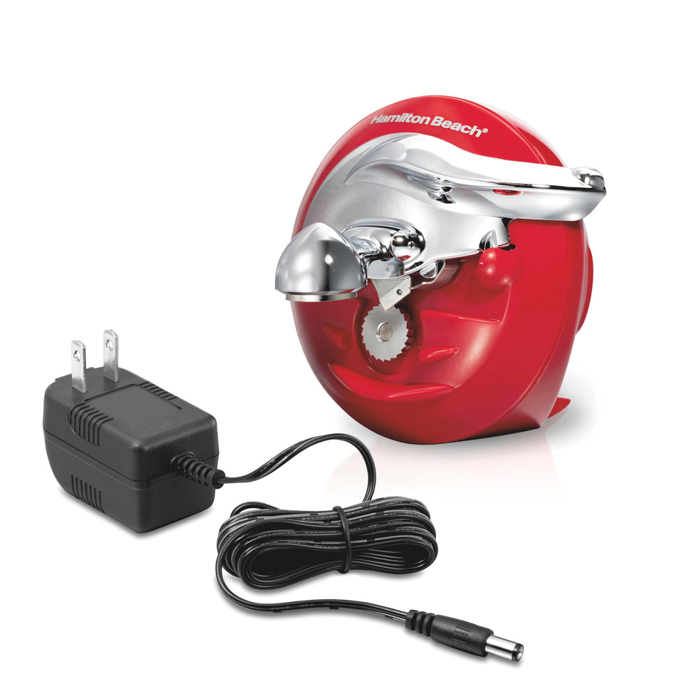 Hamilton Beach Walk 'n Cut can opener on a table showing cordless tabletop use