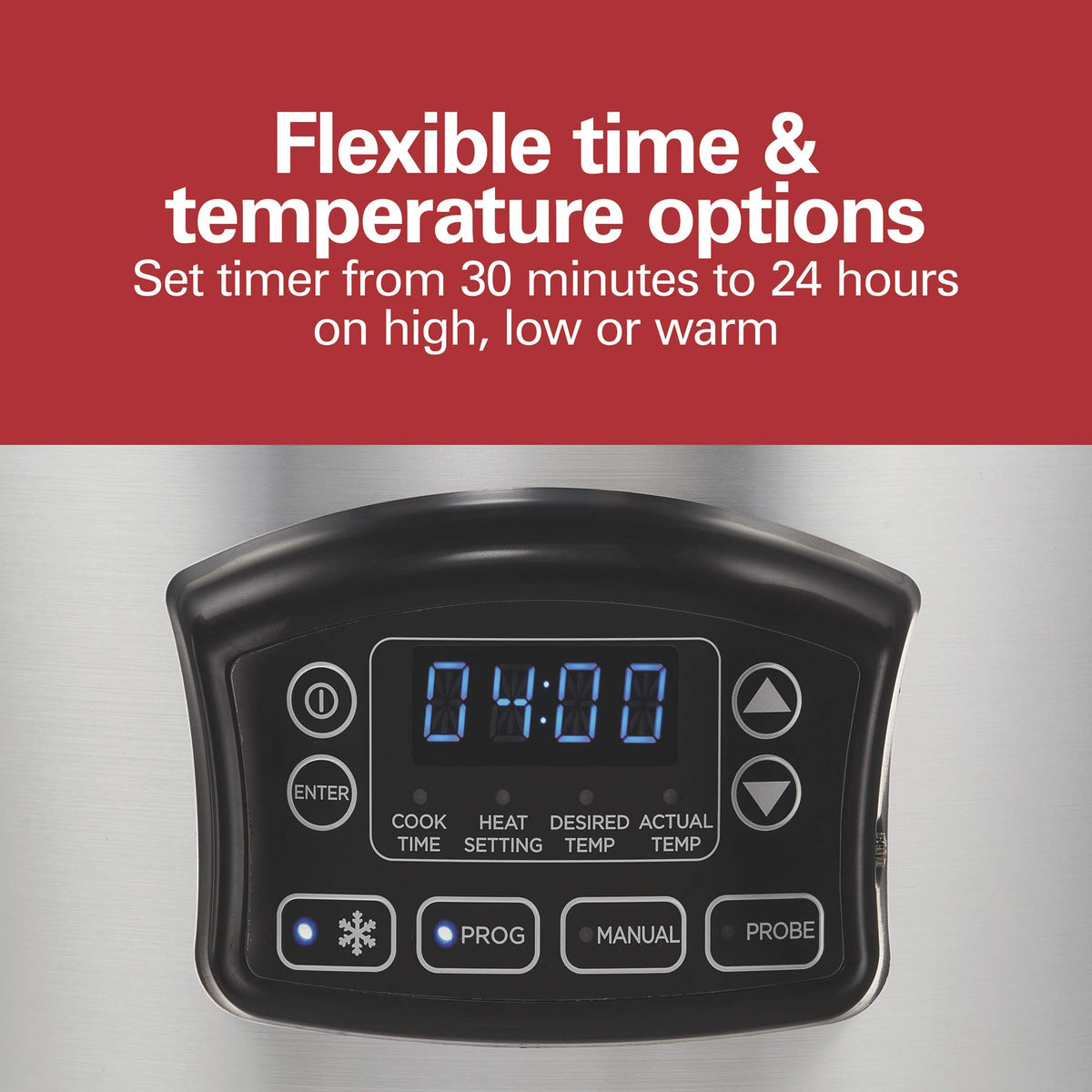 Hamilton Beach warm function display keeping food ready to serve.