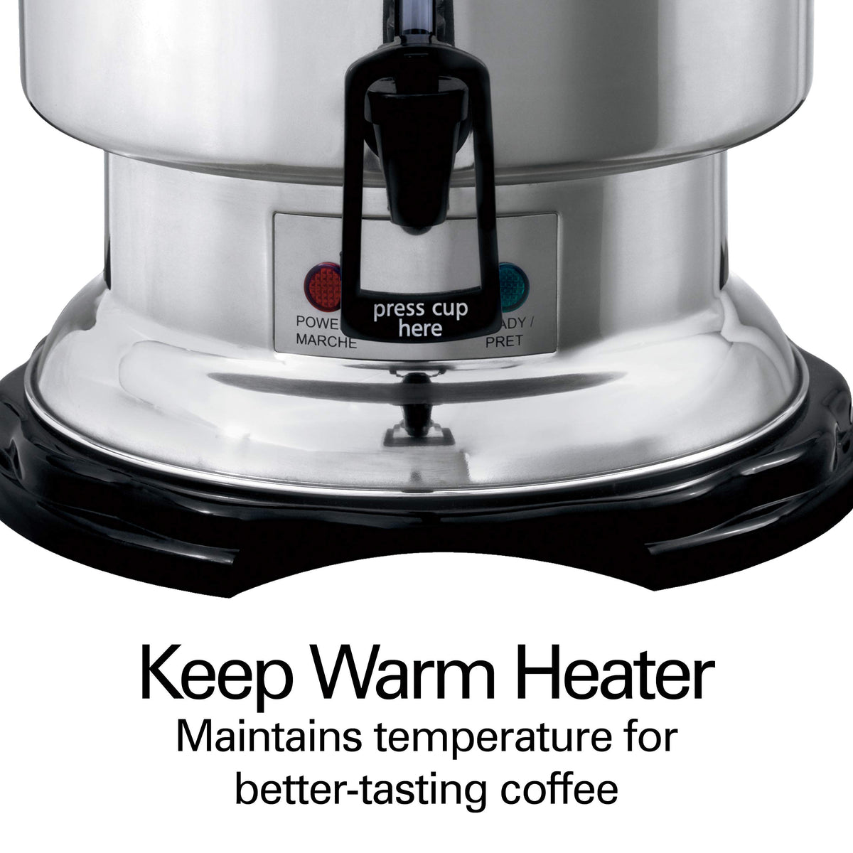 Hamilton Beach water-coffee window makes filling easy and lets staff see levels at a glance