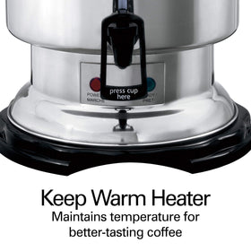 Hamilton Beach water-coffee window makes filling easy and lets staff see levels at a glance