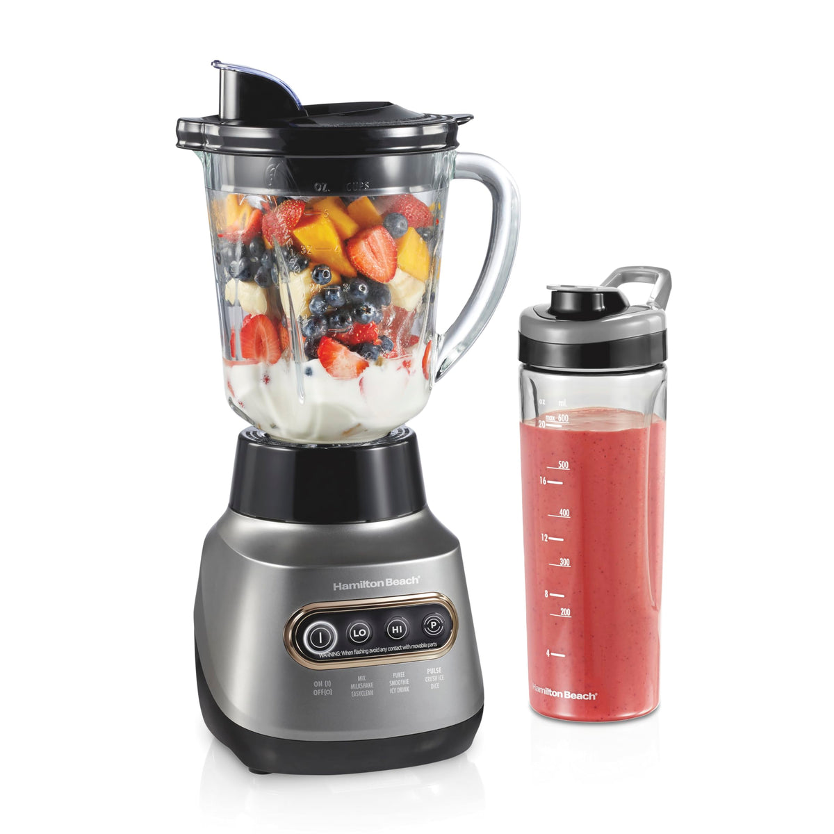 Hamilton Beach Wave Action Blender with 40 oz glass jar for smooth family smoothies.