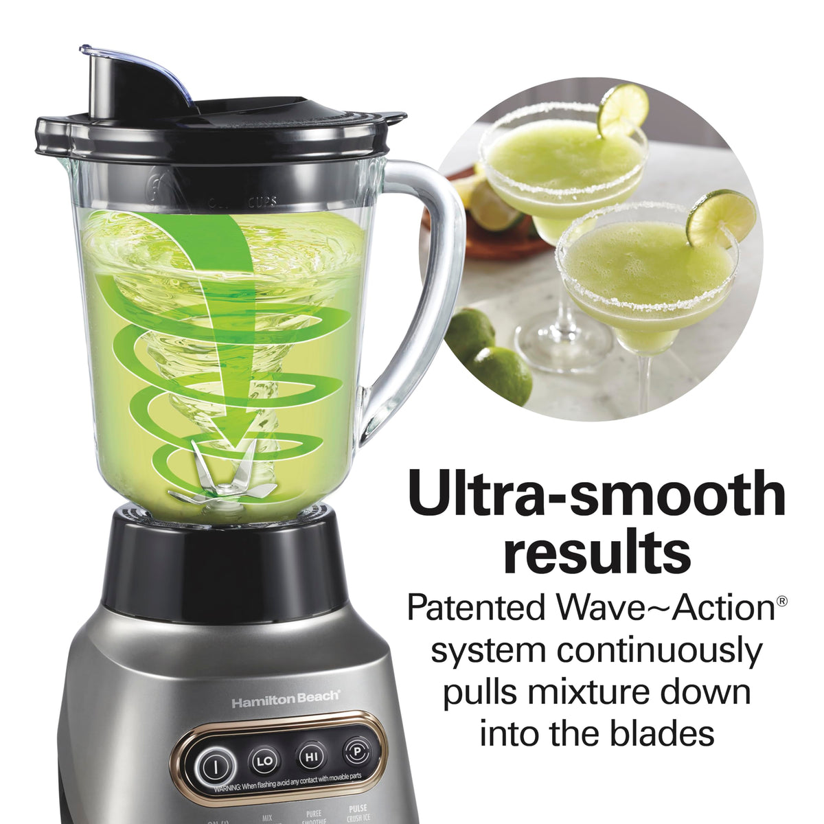 Hamilton Beach set includes 40 oz glass jar and 20 oz travel jar for versatile blending.