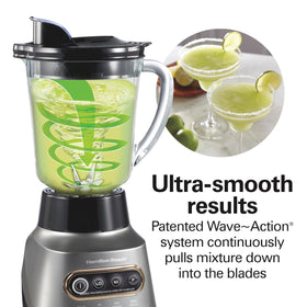 Hamilton Beach set includes 40 oz glass jar and 20 oz travel jar for versatile blending.