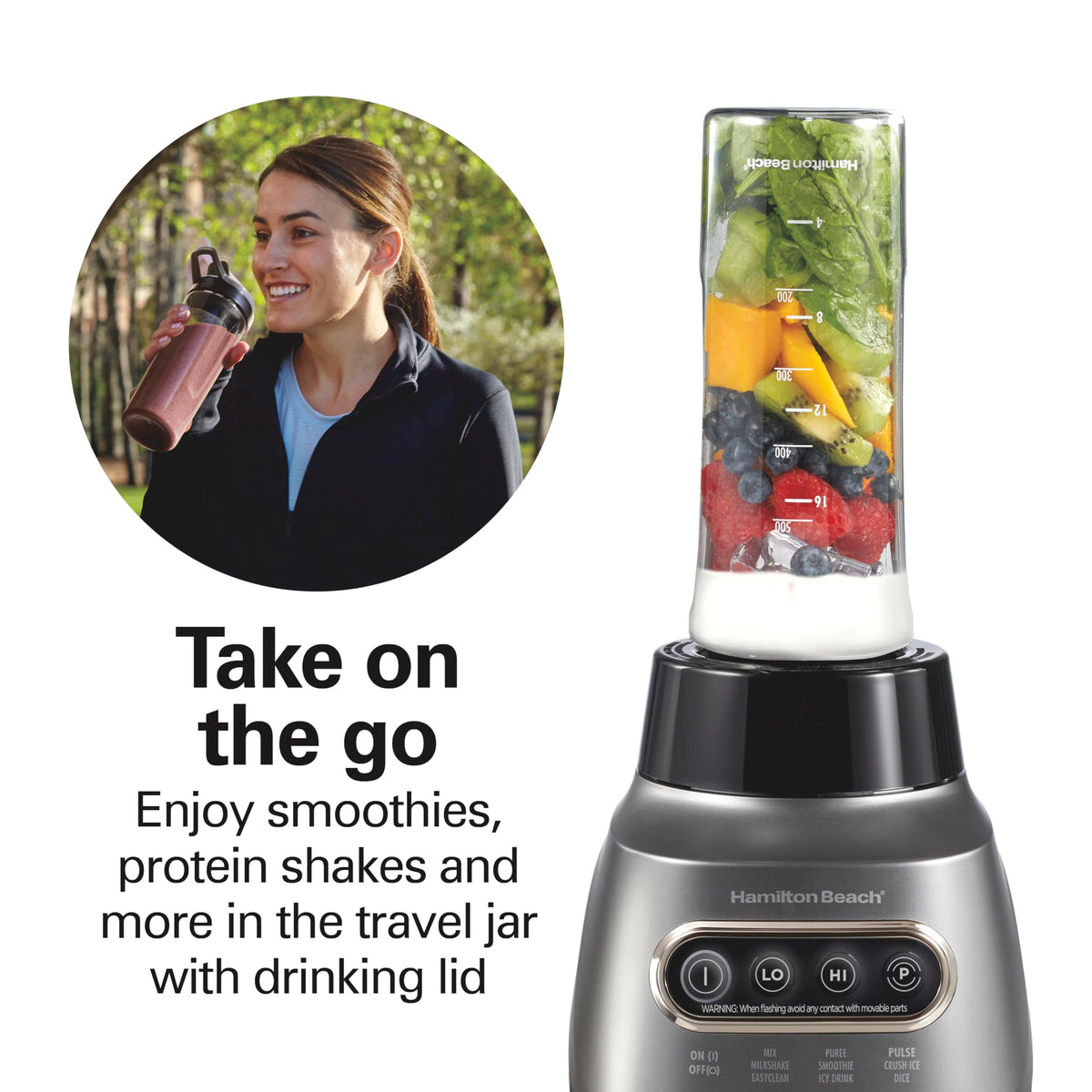 Hamilton Beach pour spout for drip-free serving.