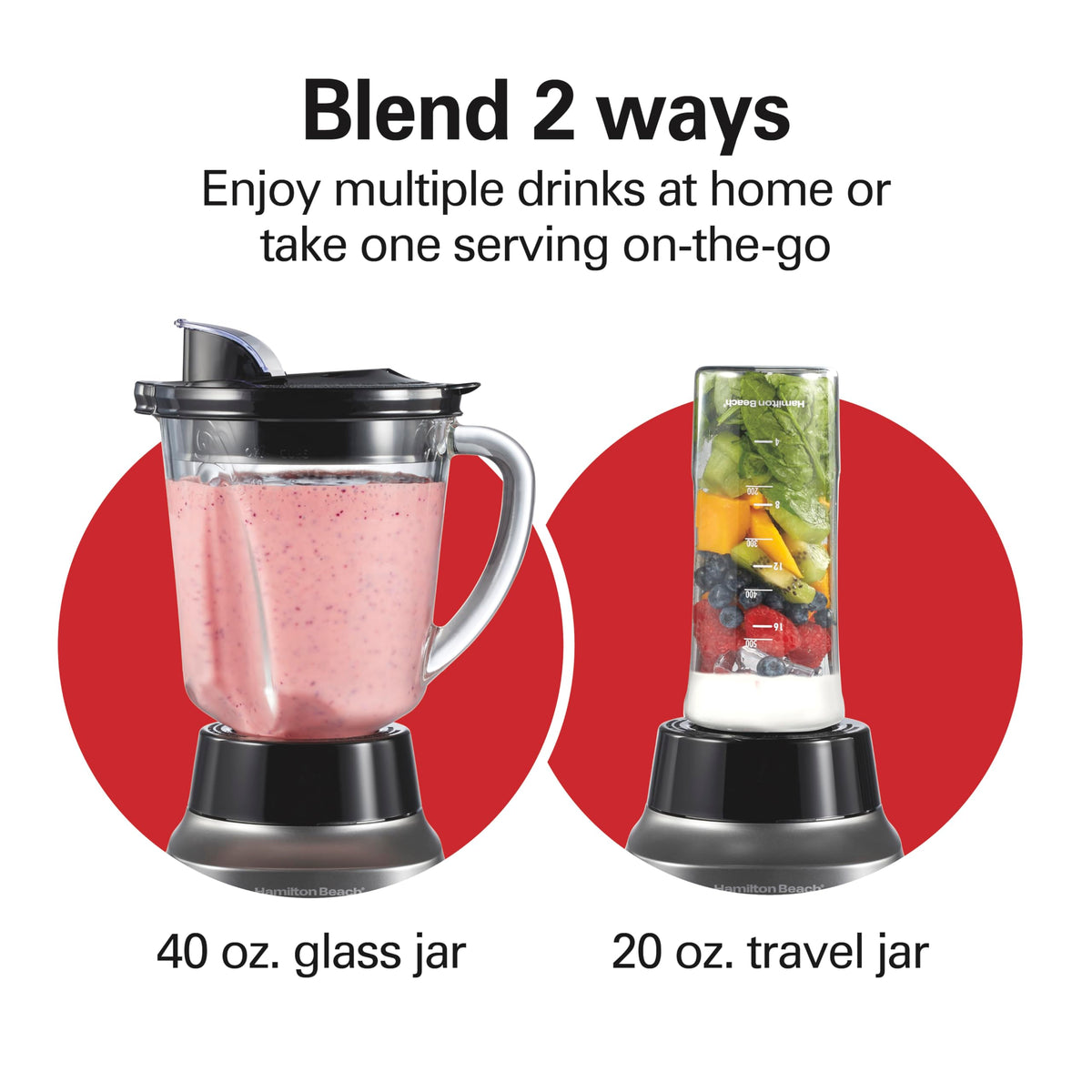 Hamilton Beach Wave Action Blender travel jar for on-the-go shakes and smoothies.