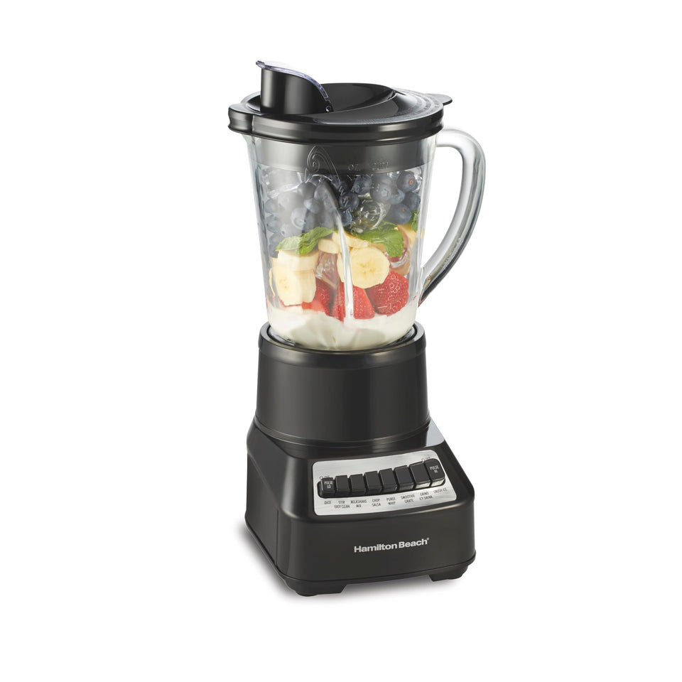 Hamilton Beach Wave Crusher Blender front view in black and stainless steel for everyday blending.