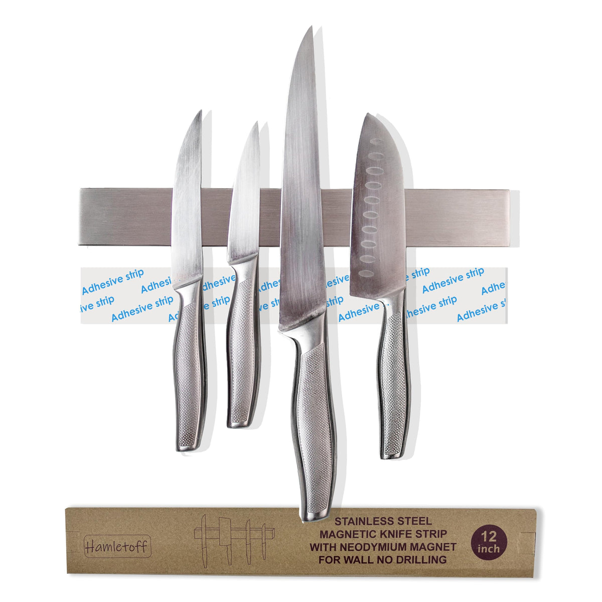 Hamletoff knife strip wall mount keeps knives neatly organized and within reach.