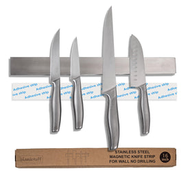 Hamletoff premium magnetic knife strip in a kitchen, keeping blades organized and accessible