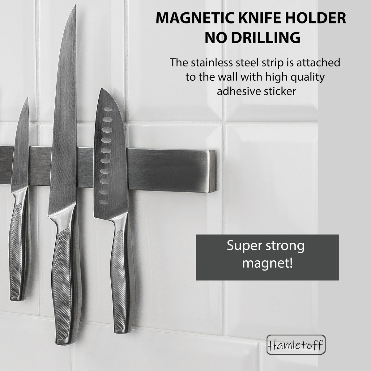 Hamletoff stainless steel knife strip shell showing clean, durable finish