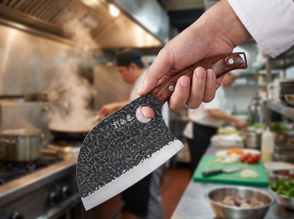 Hammer Iron Alley hand forged blade close up showing craftsmanship.