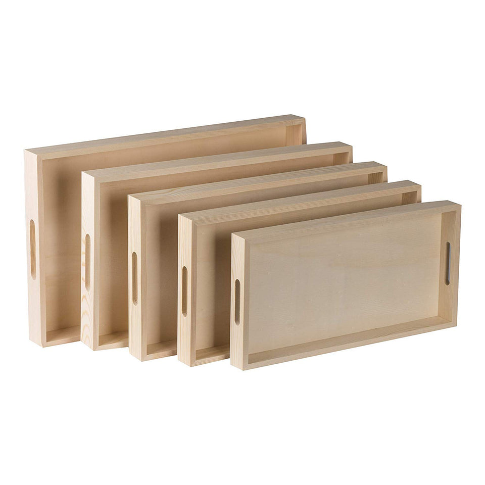 Hammont wood serving tray set with handles, five-piece nested for elegant serving