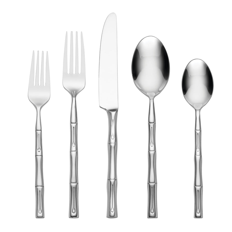 Hampton Forge Bamboo 20-piece flatware set with durable bamboo-inspired handles for daily meals.