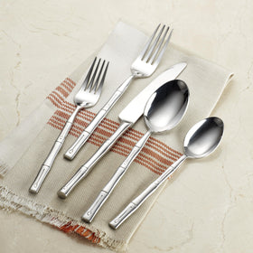 Hampton Forge Bamboo dinner fork with broad tines for reliable cutting.