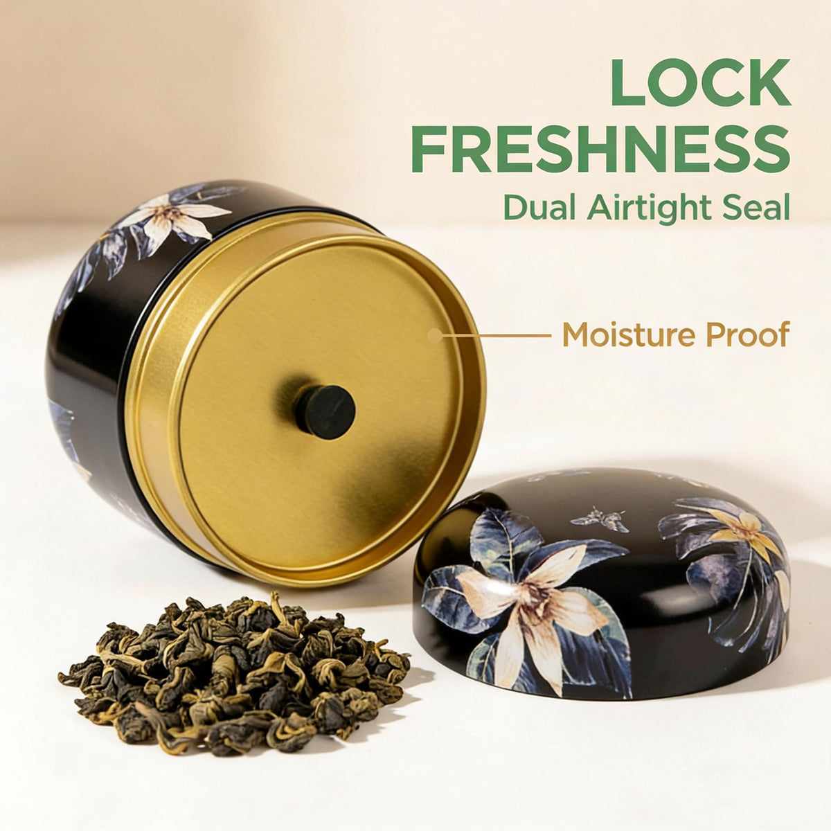HAN SHENG 6pc tea tins airtight seal ideal for tea, coffee, or spices.