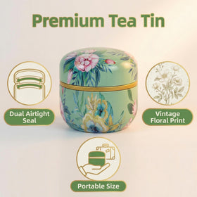 HAN SHENG 6pc tea tins lid close-up showing decorative pattern and freshness seal.