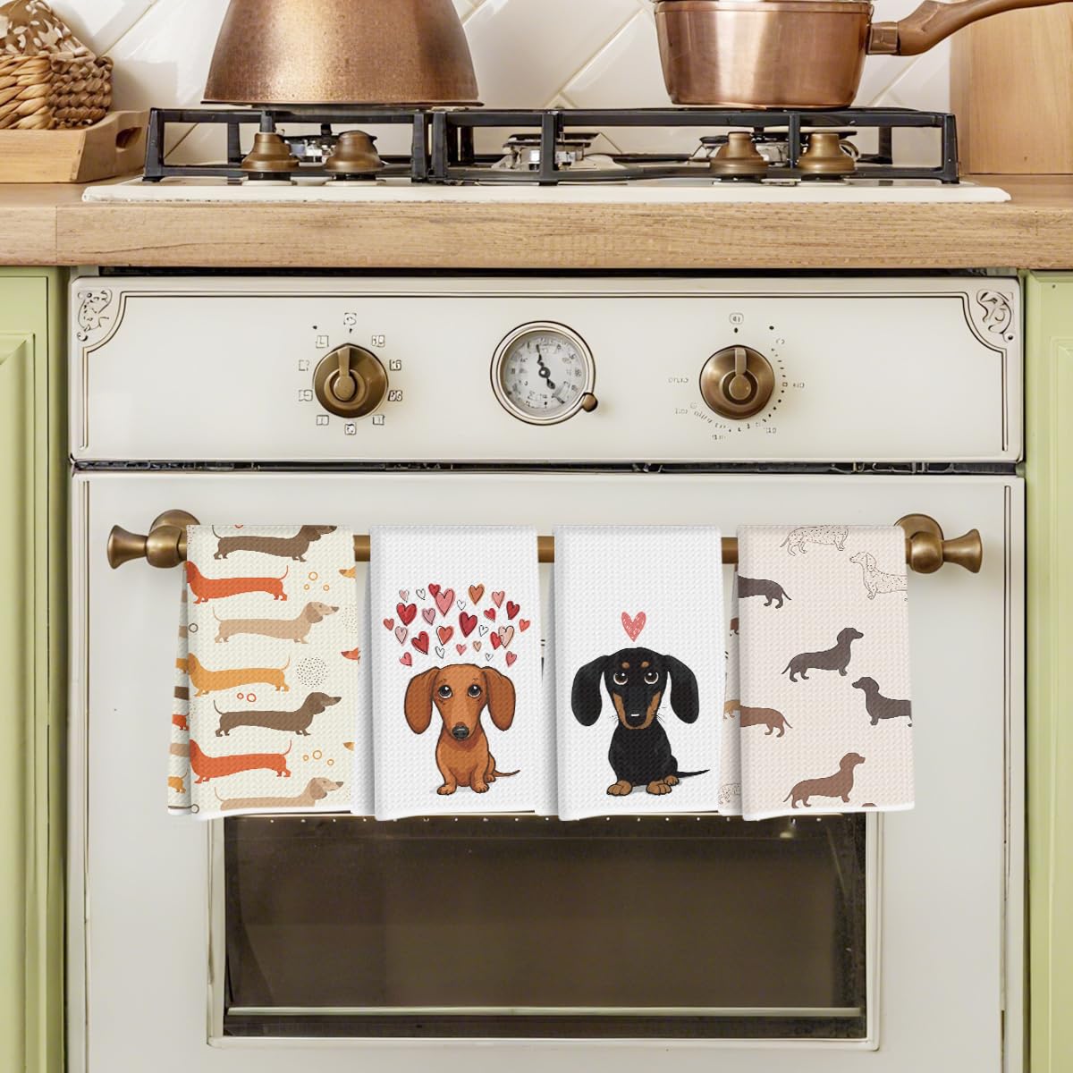 Hanamiya Na absorbent dish towels in dachshund print for fast dish drying