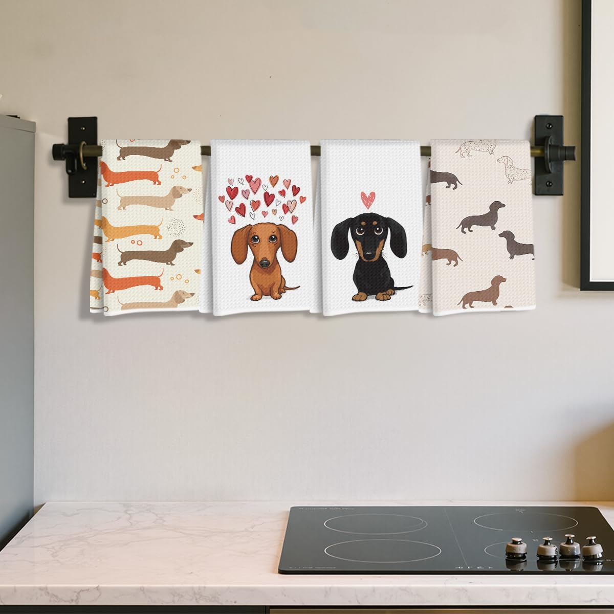 Hanamiya Na dachshund decor towels adding seasonal charm to counter or display