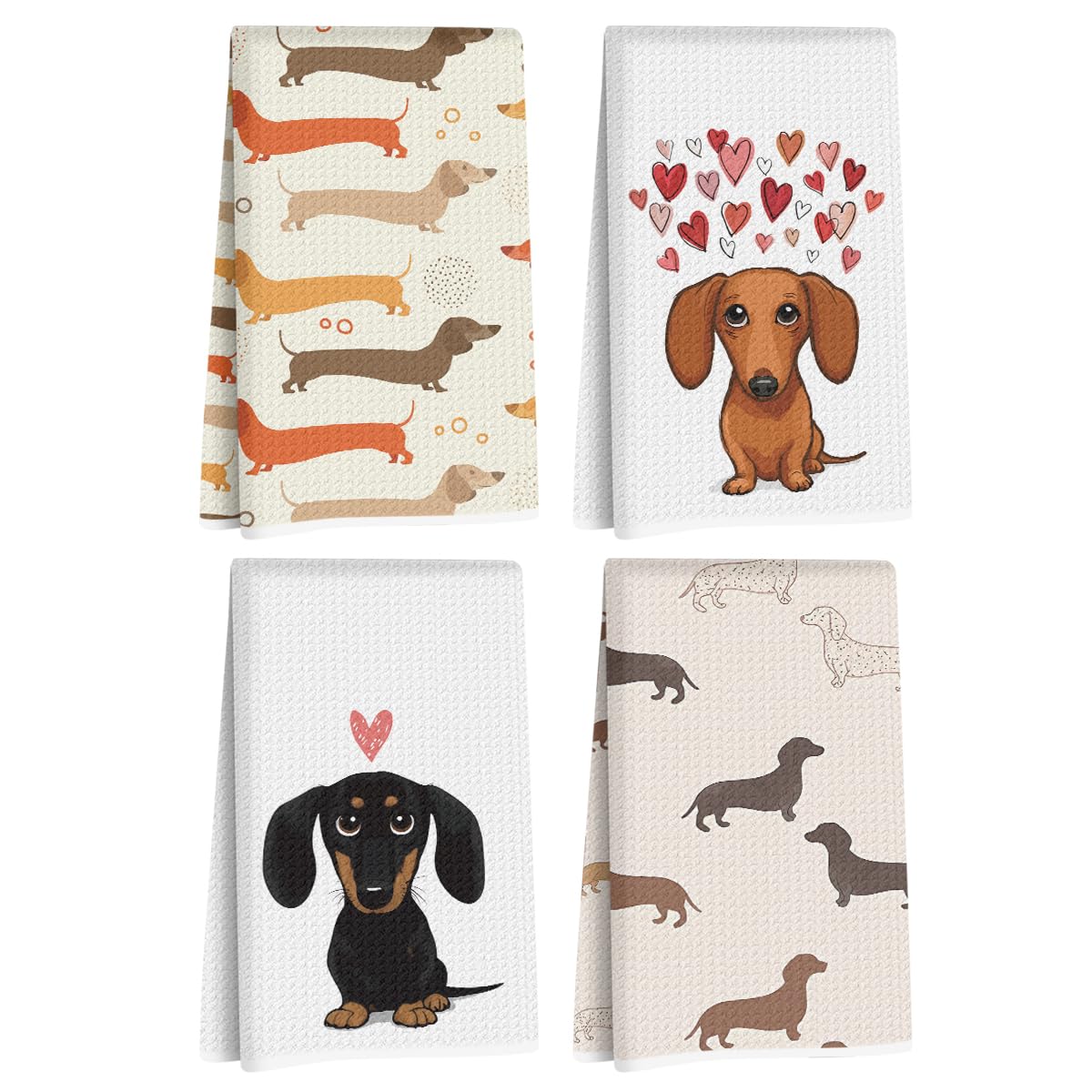Hanamiya Na dachshund kitchen towels set displayed for stylish kitchen decor and everyday drying