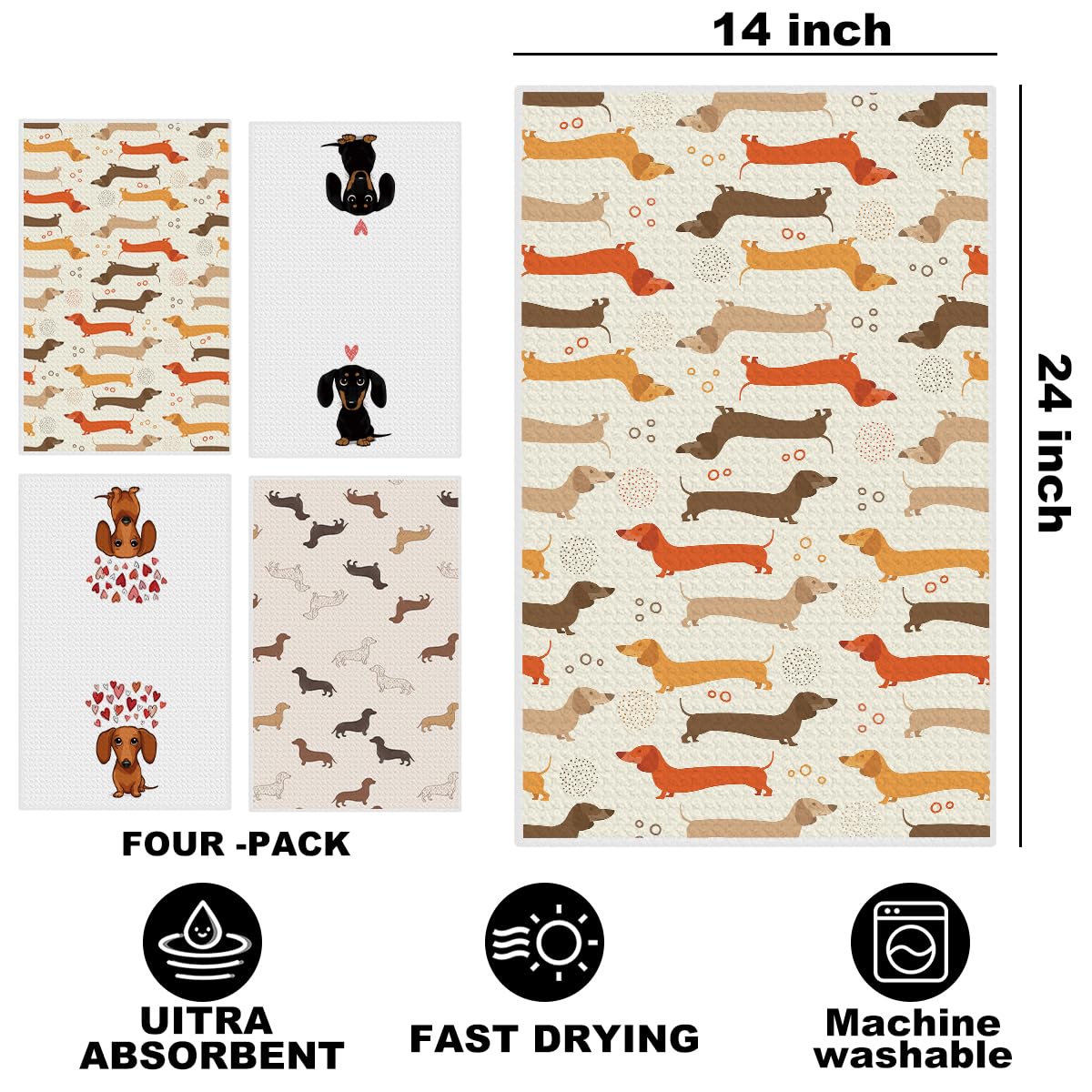 Hanamiya Na waffle weave dachshund tea towel ready for quick drying and gentle cleanup