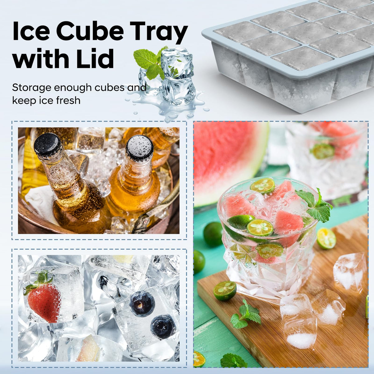 HANCELANT ice tray system showing 45 cubes ready for drinks