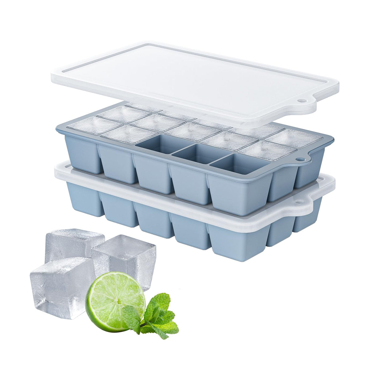 HANCELANT silicone ice cube tray 2-pack with lid for easy-release cubes