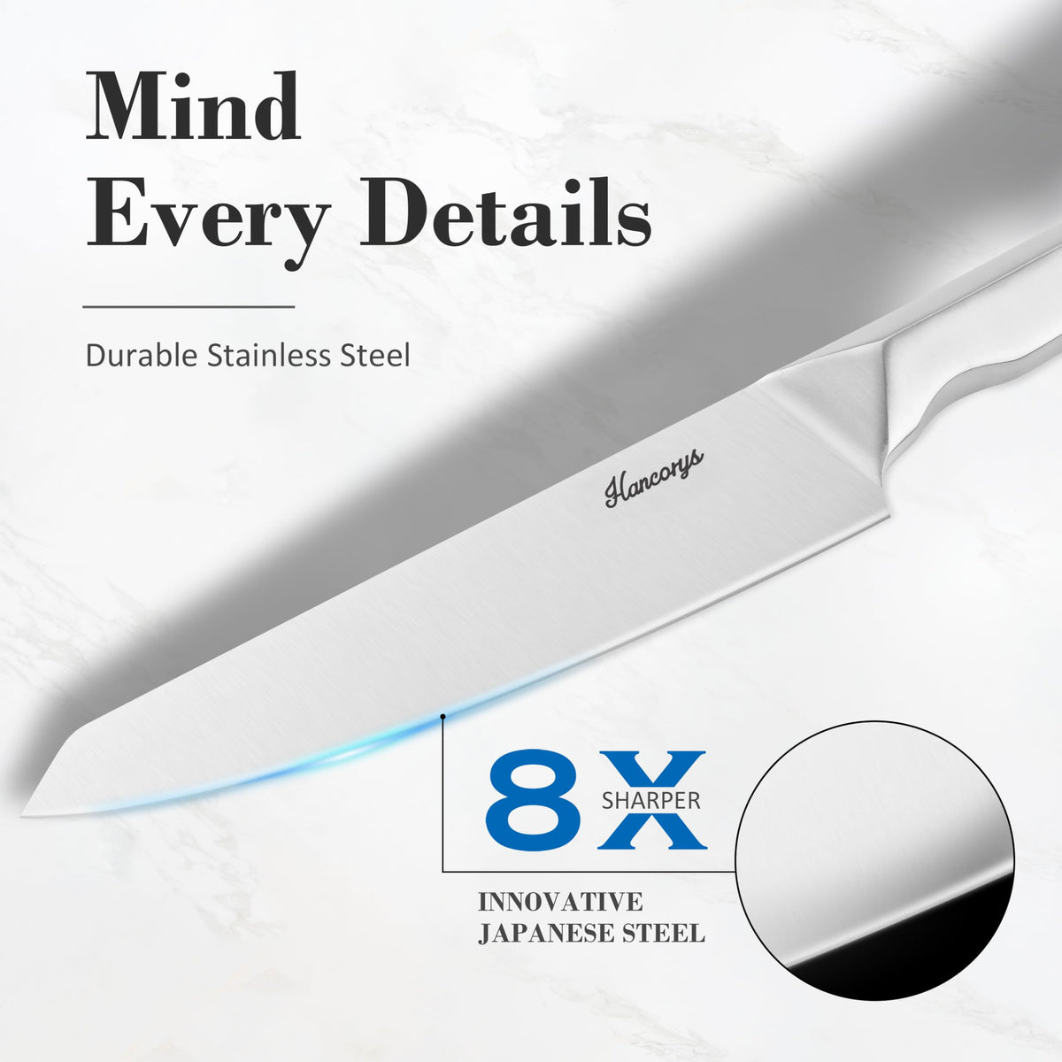 Hancorys 8-inch chef knife ideal for chopping and dicing tasks.