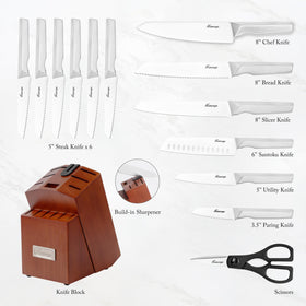 Hancorys Japanese stainless steel knives offer precise, clean slices.