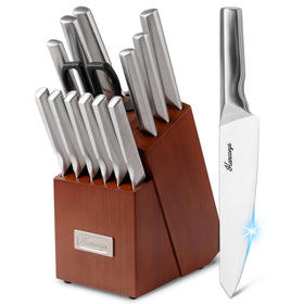 Hancorys knife block set with built-in sharpener ready for daily prep.