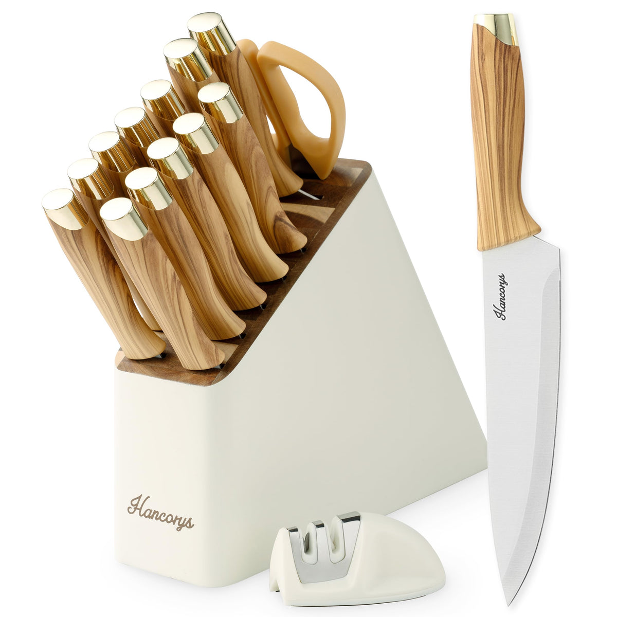 Hancorys knife block set with ergonomic handles for easy prep
