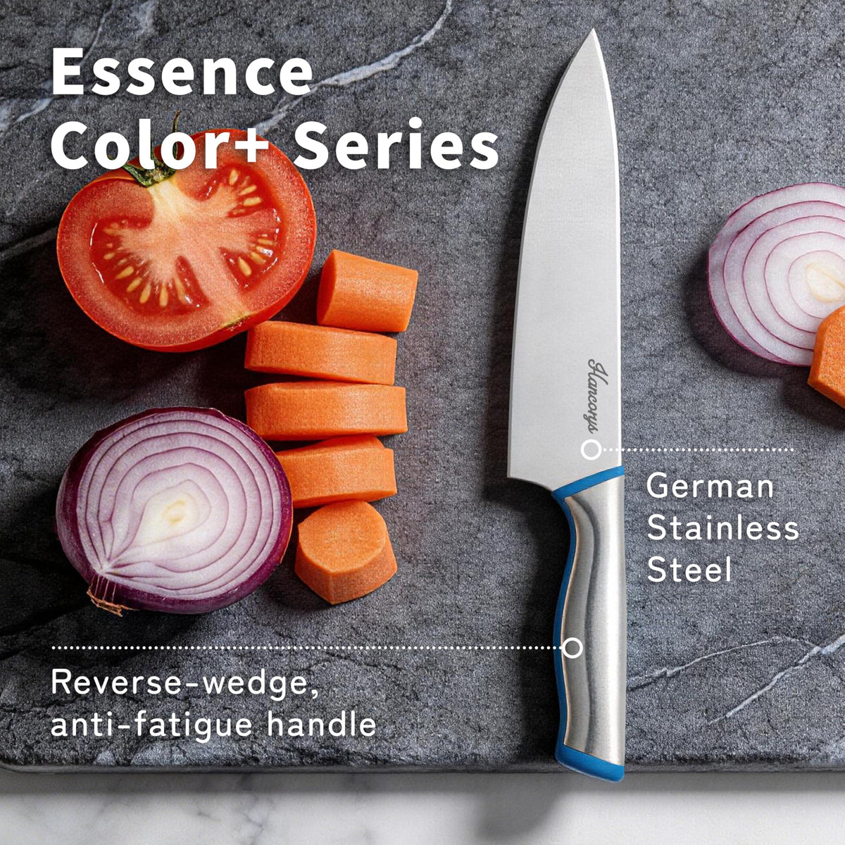 Ergonomic balanced grip on Hancorys 11-piece knife handle for comfort