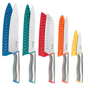 Hancorys 11-piece knife set full view with guards for safe storage