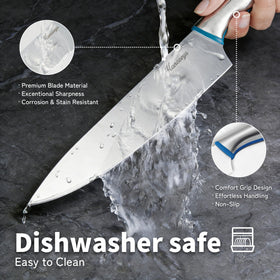 Heat-treated blades of Hancorys set offer rust resistance in kitchen use